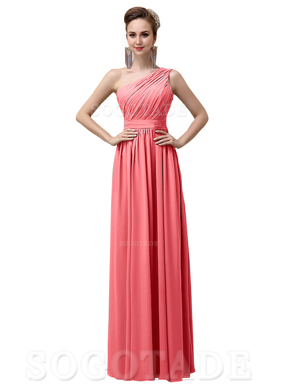 Charming One-Shoulder A-Line Chiffon Pleated Floor-Length Long Elegant Bridesmaid Dresses Formal Women's Dresses Wedding Guests Dresses