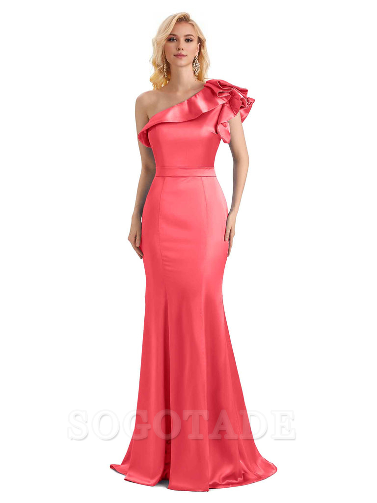One Shoulder Long Mermaid Bridesmaid Dresses Soft Satin Charming Evening Party Dress