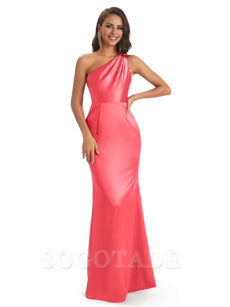 One Shoulder Long Mermaid Bridesmaid Dresses Sexy Soft Satin Elegant Evening Party Dress