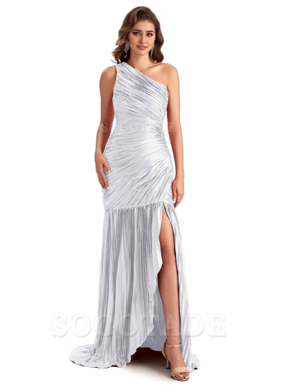 Sexy Side Slit Mermaid Soft Satin One Shoulder Long Ladies Bridesmaid Dresses Online