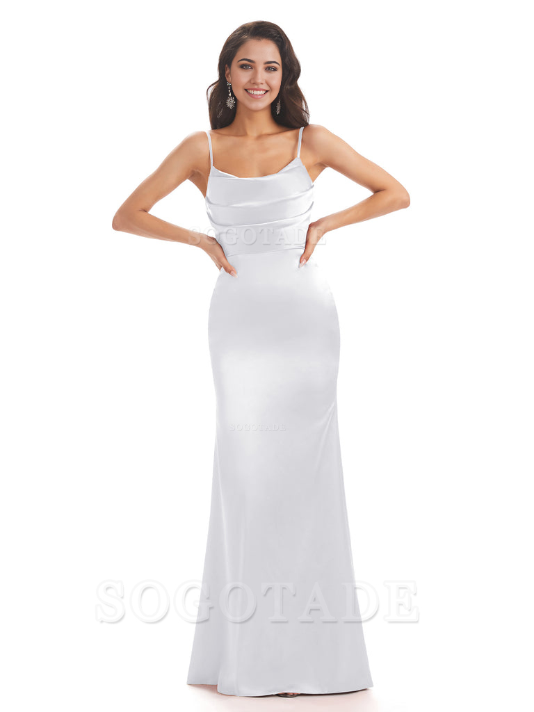 Mermaid Spaghetti Straps Satin formal dresses evening gown Bridesmaid Dresses With Side Slit 