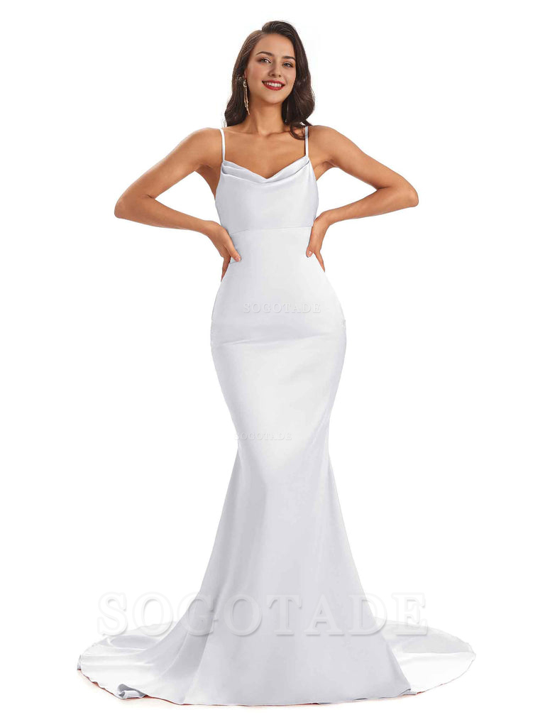 Sexy Backles Soft Satin Spaghetti Straps Maxi Mermaid Bridesmaid Dresses Online prom shop dresses