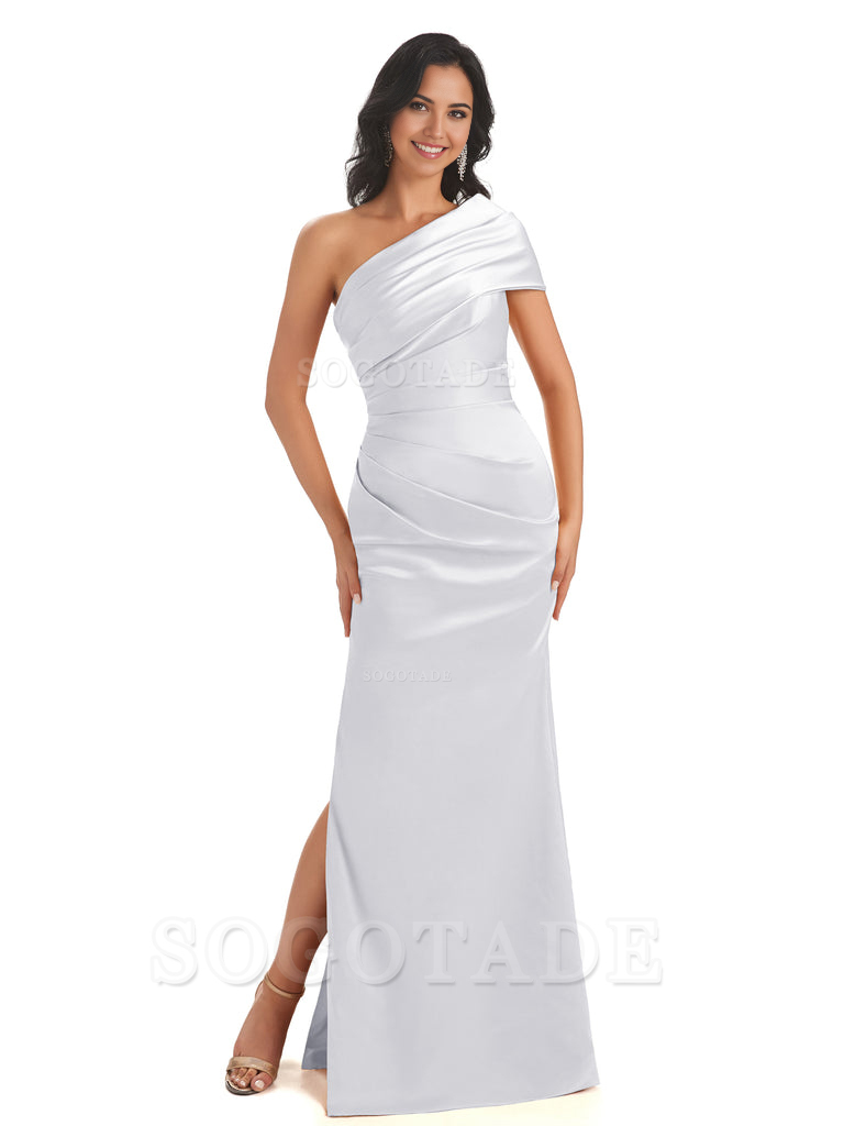 Mermaid One Shoulder Satin Long formal dresses evening gown Bridesmaid