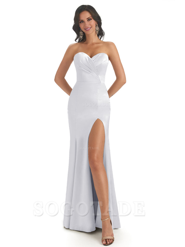 Simple Soft Satin Side Slit Sweetheart Long Mermaid Bridesmaid Dresses Elegant Evening Party Dress