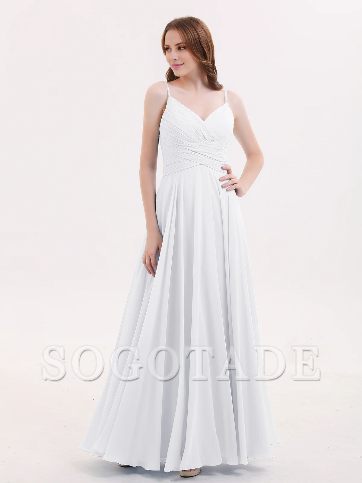 V-neck Fine Shoulder Strap Floor Length Chiffon Bridesmaid Dresses Online