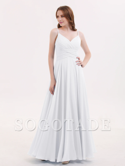 V-neck Fine Shoulder Strap Floor Length Chiffon Bridesmaid Dresses Online
