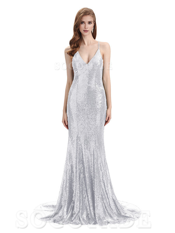 Deep V Neck Sexy Spaghetti Strap Backless Sequins Floor-Length Bridesmaid Dresses Bridesmaid Dresses Formal Women's Dresses Wedding Guest Dresses