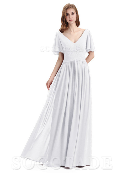A-Line Chiffon Short Sleeves Elegant Floor-Length Bridesmaid Dresses Formal Women's Dresses Wedding Guests Dresses
