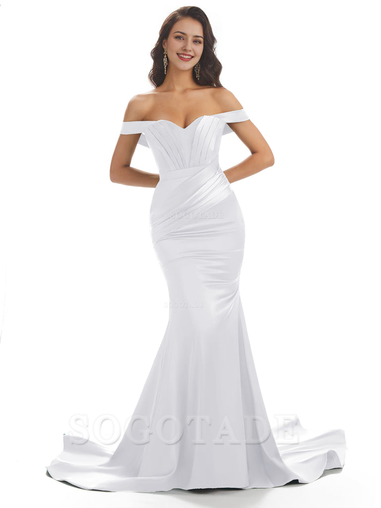Sexy Mermaid Off The Shoulder Floor-Length Long Soft Satin Bridesmaid Dresses Online prom shop dresses