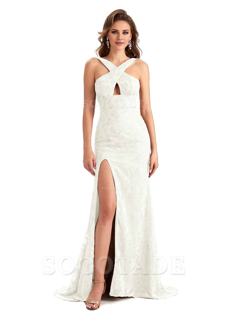 Sexy Side Slit Mermaid Cultivate oneself Lace Floral Velvet Long Bridesmaid Dresses Formal Women's Dresses Wedding Guests Dresses