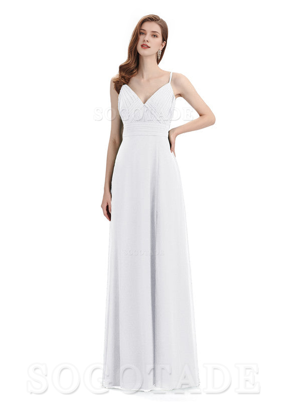 Chiffon V-Neck Spaghetti Strap Floor-Length Side Fork Long Bridesmaid Dresses Formal Women's Dresses Wedding Guests Dresses