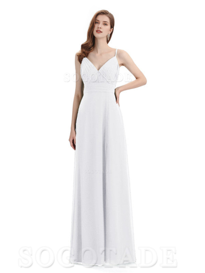 Chiffon V-Neck Spaghetti Strap Floor-Length Side Fork Long Bridesmaid Dresses Formal Women's Dresses Wedding Guests Dresses