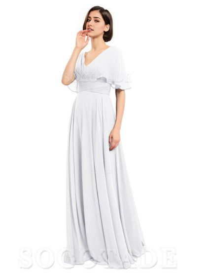  V-Neck Cap Sleeves Sleeves Chiffon Long Elegant Bridesmaid Dresses Formal Wear Dresses