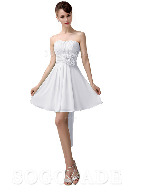 A-Line Off Shoulder Sweatheart Chiffon Short With Flower Bridesmaid Dresses Formal Women's Dresses Wedding Guests Dresses