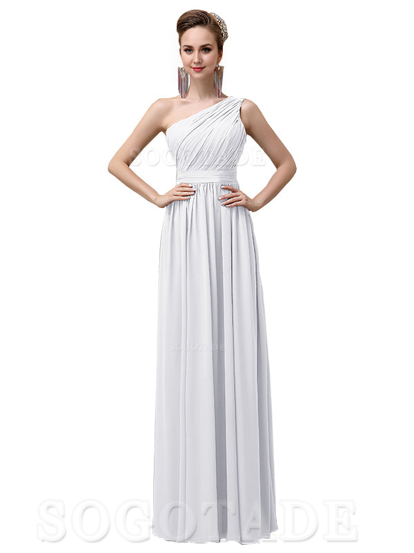 Charming One-Shoulder A-Line Chiffon Pleated Floor-Length Long Elegant