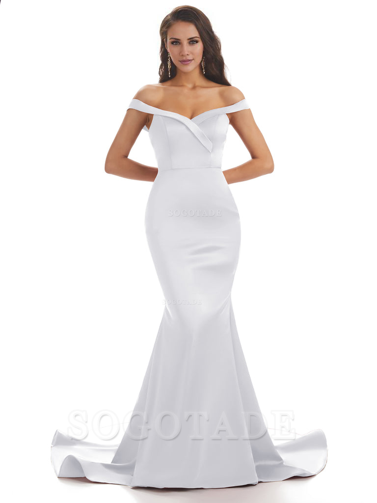Elegant Off The Shoulder Soft Satin Mermaid Long Bridesmaid Dresses Charming Evening Party Dress