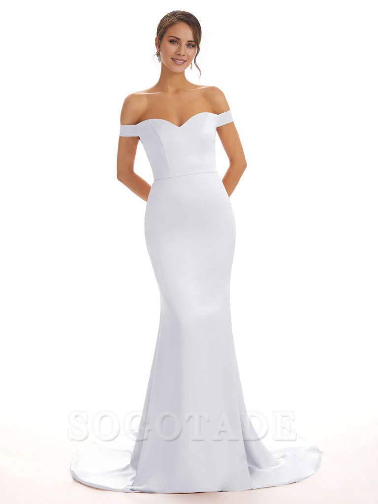 Elegant Off The Shoulder Satin Long Mermaid Bridesmaid Dresses
