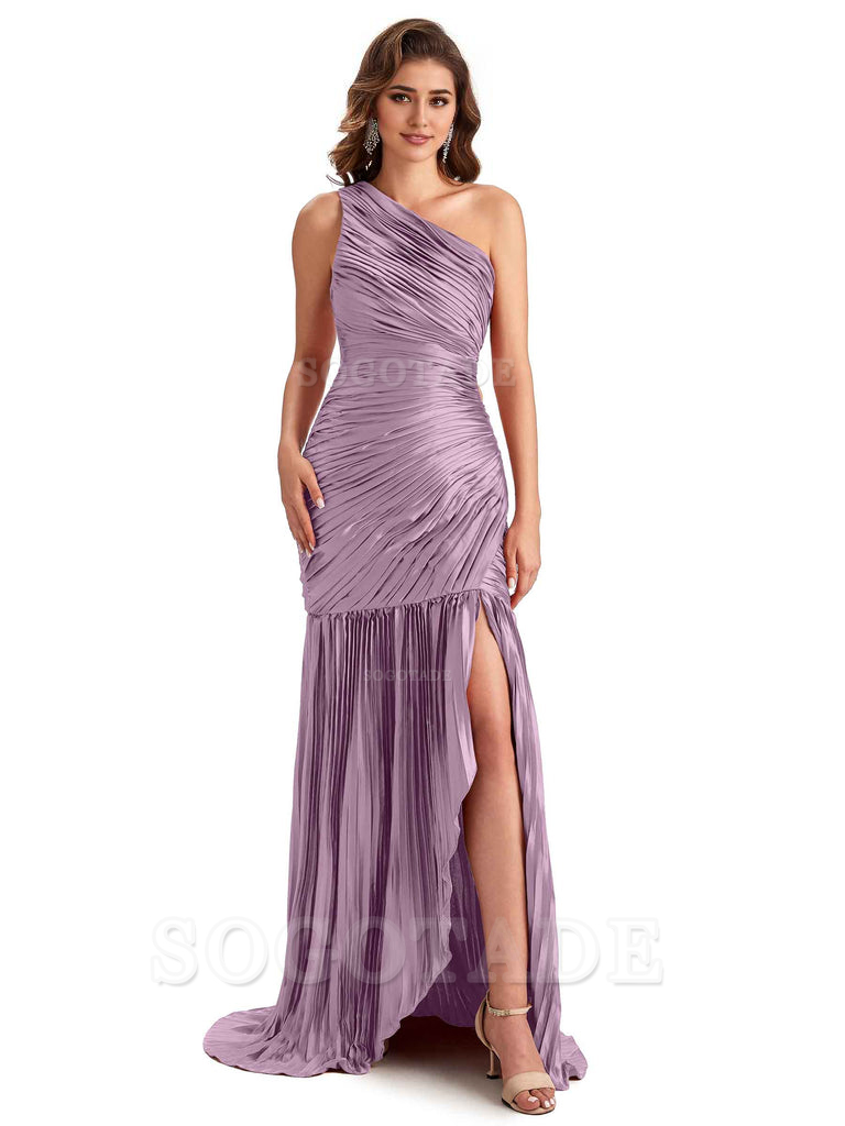 Sexy Side Slit Mermaid Soft Satin One Shoulder Long Ladies Bridesmaid Dresses Online