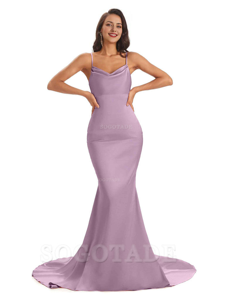 Sexy Backles Soft Satin Spaghetti Straps Maxi Mermaid Bridesmaid Dresses Online prom shop dresses
