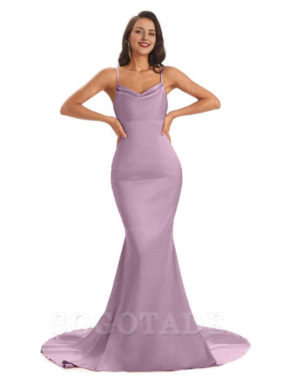 Sexy Backles Soft Satin Spaghetti Straps Maxi Mermaid Bridesmaid Dresses Online prom shop dresses