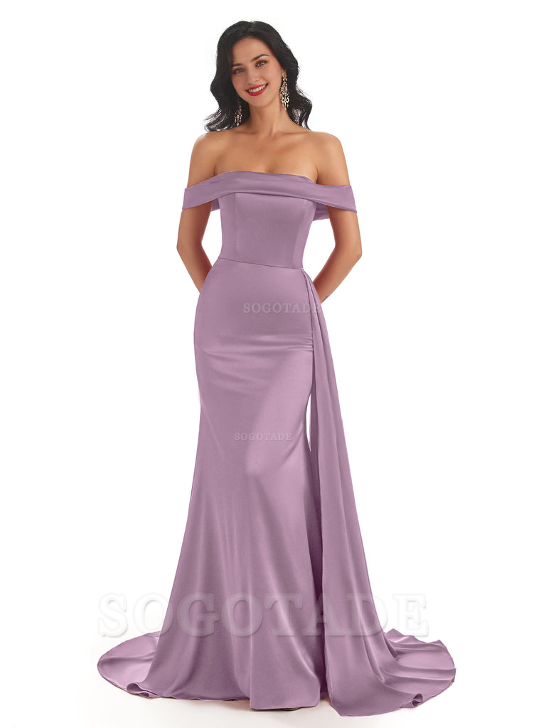 Sexy Off The Shoulder Soft Satin Mermaid Long Bridesmaid Dresses Gown prom shop dresses