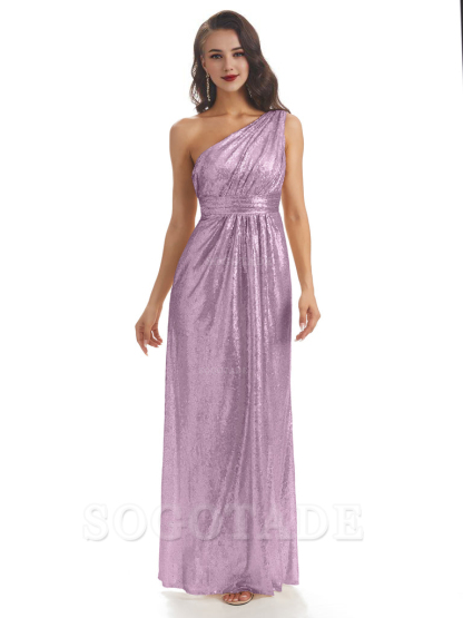 Sexy Sequin One Shoulder Sleeveless Long Mermaid Bridesmaid Dresses prom shop dresses