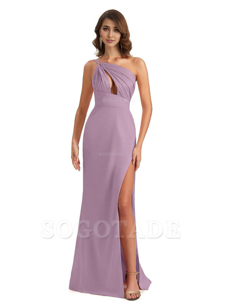 Sexy One Shoulder Silky Satin Unique Long Ladies Bridesmaid Dress For Wedding