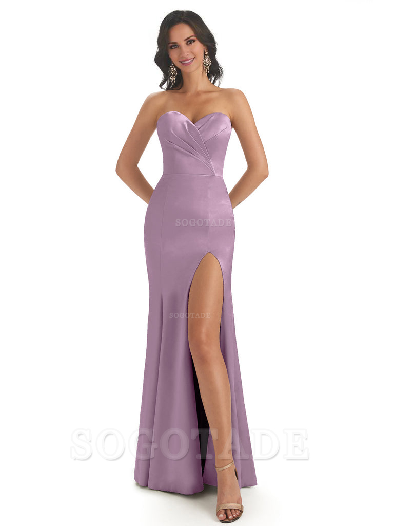 Simple Soft Satin Side Slit Sweetheart Long Mermaid Bridesmaid Dresses Elegant Evening Party Dress