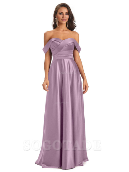 Sexy Soft Satin Off The Shoulder A-Line Long Bridesmaid Dresses Elegant Evening Party Dress