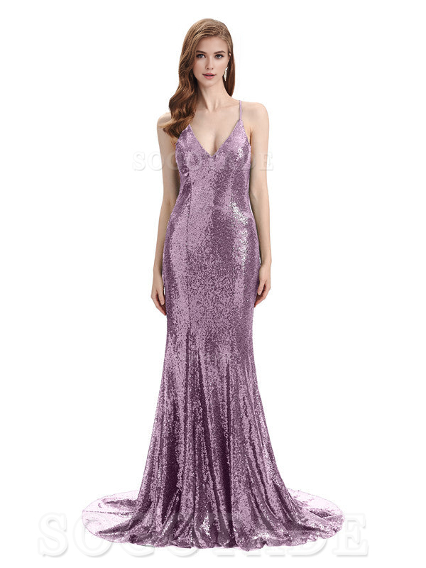 Deep V Neck Sexy Spaghetti Strap Backless Sequins Floor-Length Bridesmaid Dresses Bridesmaid Dresses Formal Women's Dresses Wedding Guest Dresses