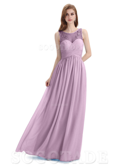 Elegant A-Line Chiffon Sleeveless Ruched Long Simple Bridesmaid Dresses Formal Women's Dresses Wedding Guests Dresses
