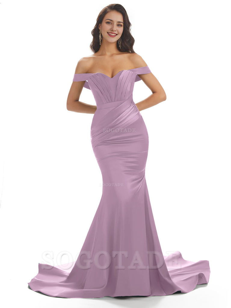 Sexy Mermaid Off The Shoulder Floor-Length Long Soft Satin Bridesmaid Dresses Online prom shop dresses