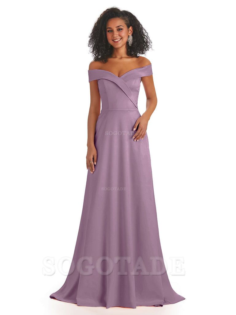 Soft Satin Off The Shoulder Long A-Line African Bridesmaid Dresses prom dress stores ﻿