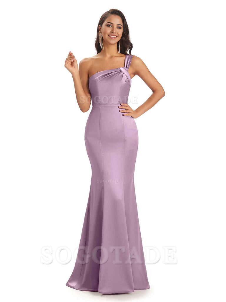 Mermaid One Shoulder Satin Floor Length formal dresses evening gown Br