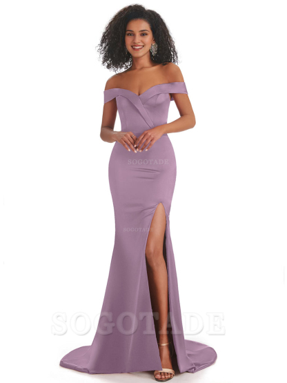 Sexy Mermaid Soft Satin Off The Shoulder Long African Bridesmaid Dresses prom shop dresses