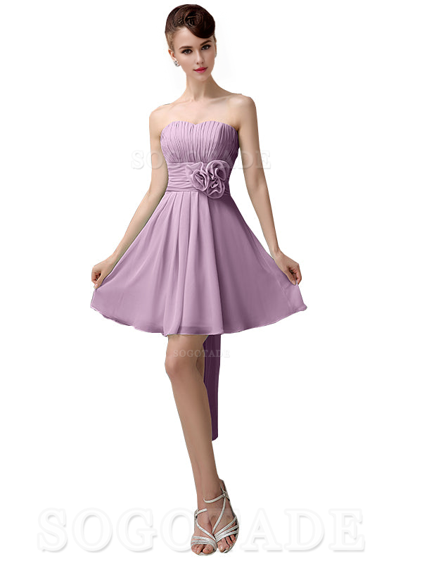 A-Line Off Shoulder Sweatheart Chiffon Short With Flower Bridesmaid Dresses Formal Women's Dresses Wedding Guests Dresses