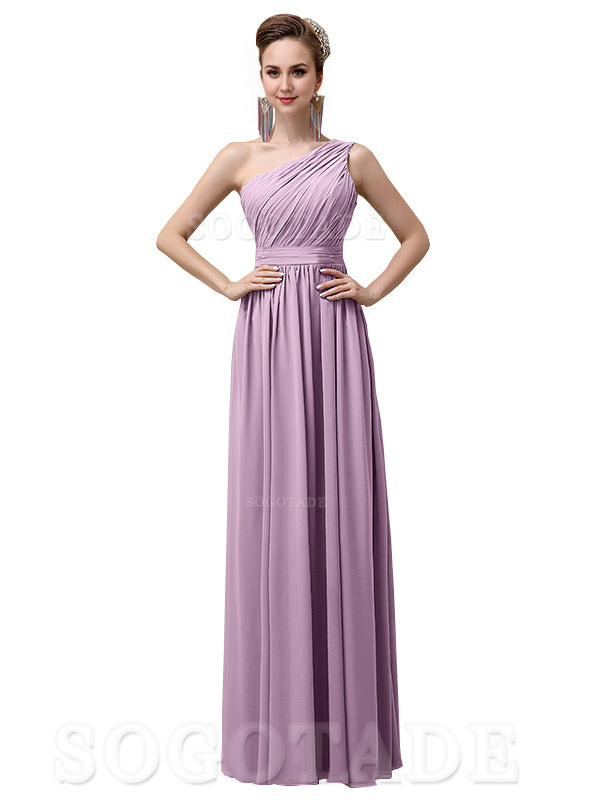 Charming One-Shoulder A-Line Chiffon Pleated Floor-Length Long Elegant Bridesmaid Dresses Formal Women's Dresses Wedding Guests Dresses