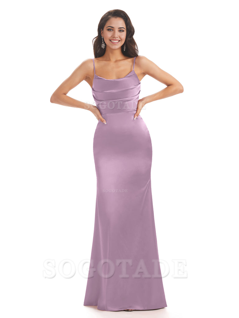Mermaid Spaghetti Straps Satin formal dresses evening gown Bridesmaid Dresses With Side Slit 