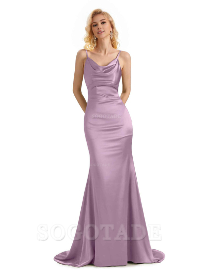 Elegant Soft Satin Criss Cross Long Mermaid Bridesmaid Dresses Charming Evening Party Dress