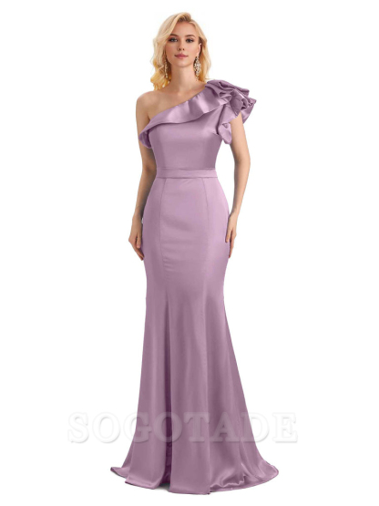 One Shoulder Long Mermaid Bridesmaid Dresses Soft Satin Charming Evening Party Dress