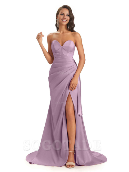 Sexy Soft Satin Side Slit Sweetheart Long Mermaid African Bridesmaid Dresses Elegant Evening Party Dress