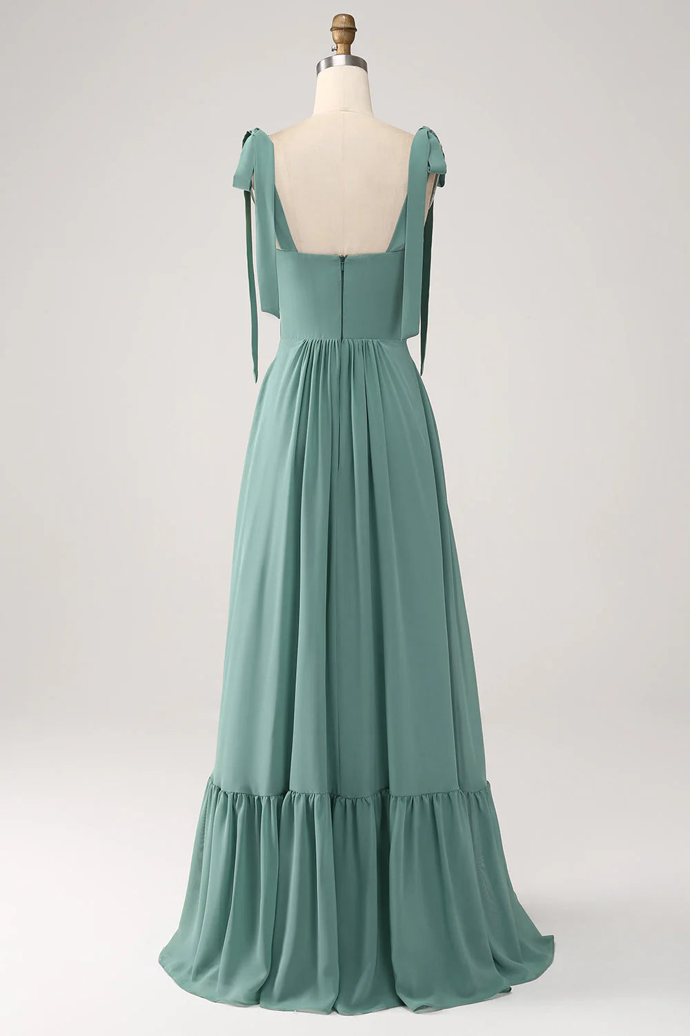 A Line Chiffon Green Long Pleated Bridesmaid Dress-SOGOTADE