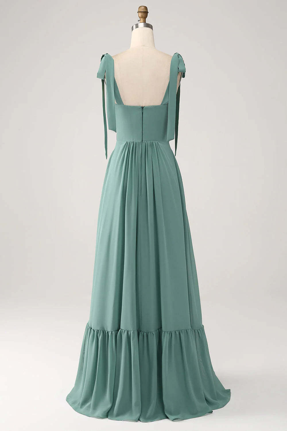 A Line Chiffon Green Long Pleated Bridesmaid Dress-SOGOTADE