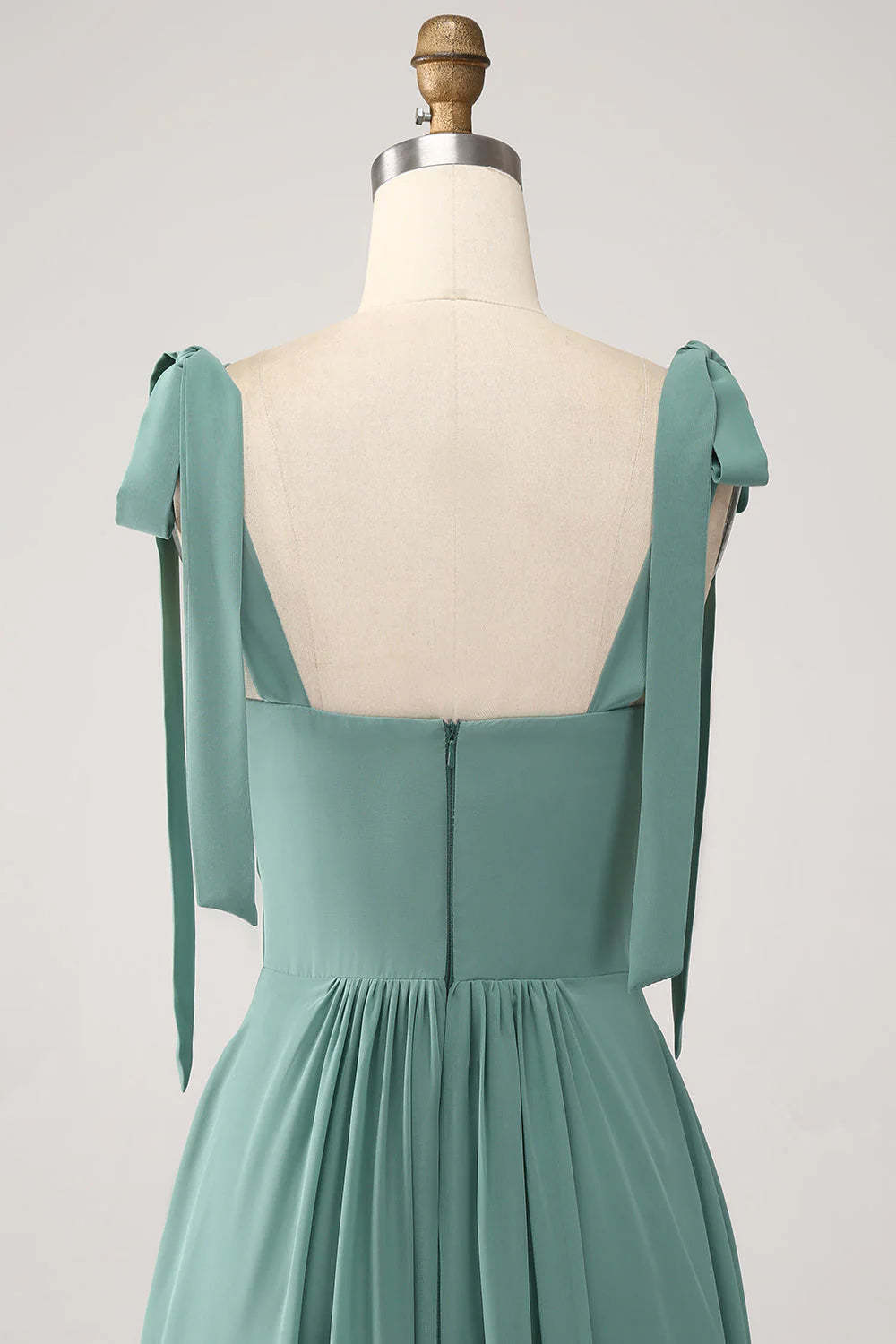 A Line Chiffon Green Long Pleated Bridesmaid Dress-SOGOTADE