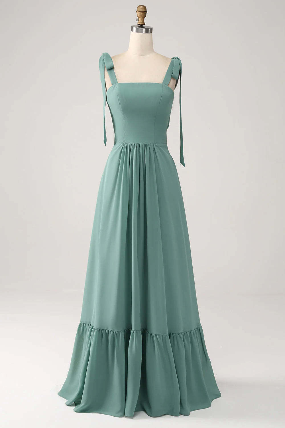 A Line Chiffon Green Long Pleated Bridesmaid Dress-SOGOTADE