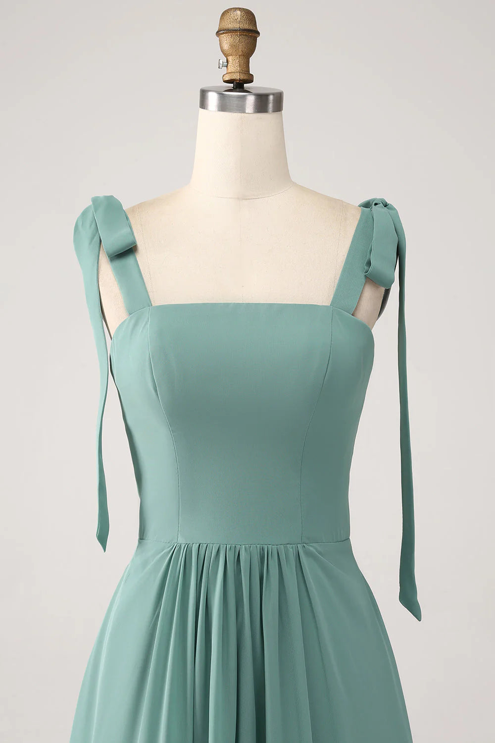 A Line Chiffon Green Long Pleated Bridesmaid Dress-SOGOTADE