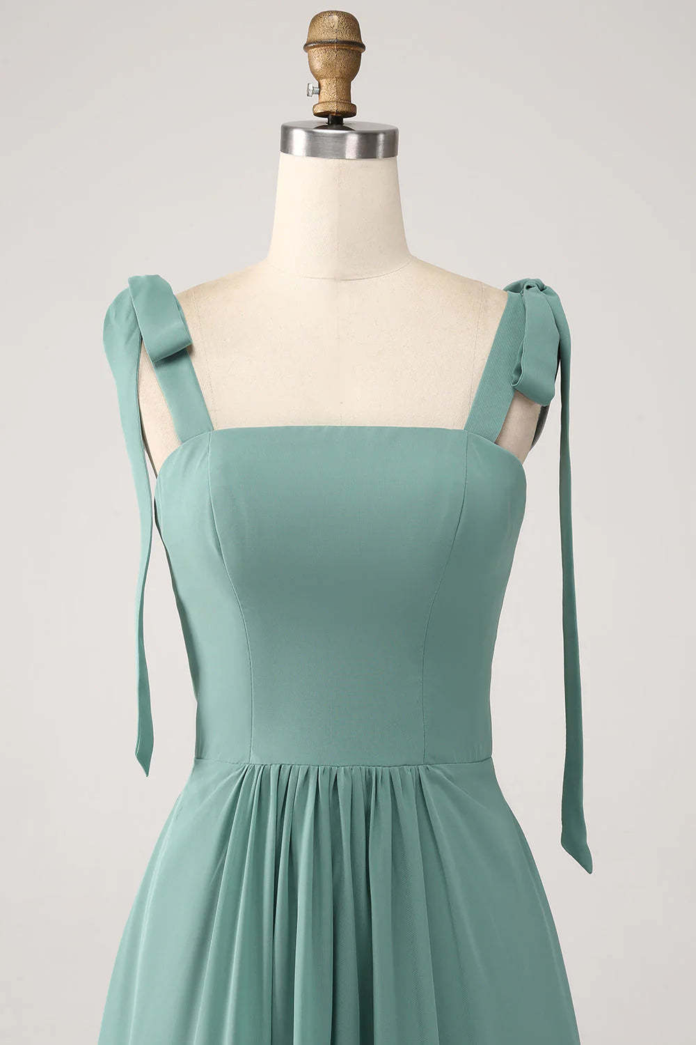 A Line Chiffon Green Long Pleated Bridesmaid Dress-SOGOTADE