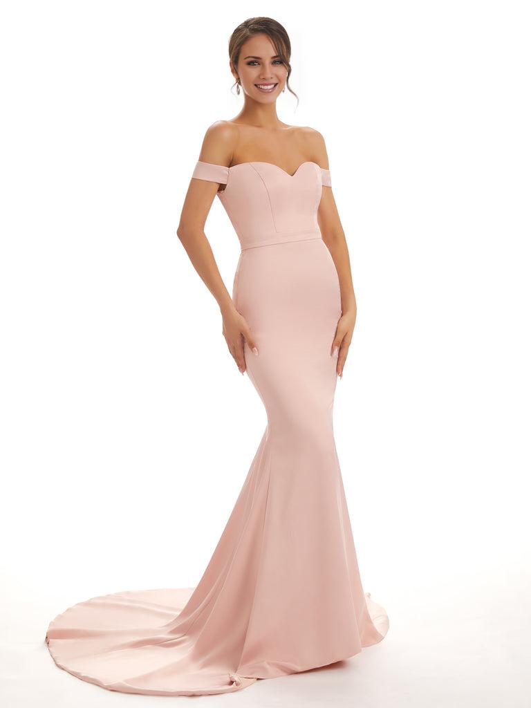 Elegant Off The Shoulder Satin Long Mermaid Bridesmaid Dresses