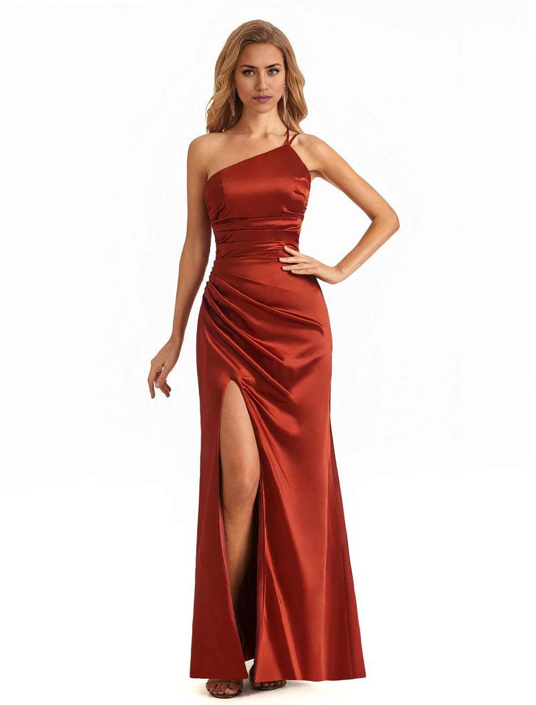 Mermaid Maxi Long Bridesmaid Dresses One Shoulder Side Slit Elegant Evening Party Dress
