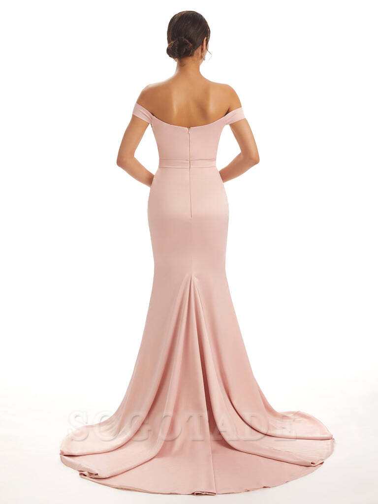 Elegant Off The Shoulder Satin Long Mermaid Bridesmaid Dresses